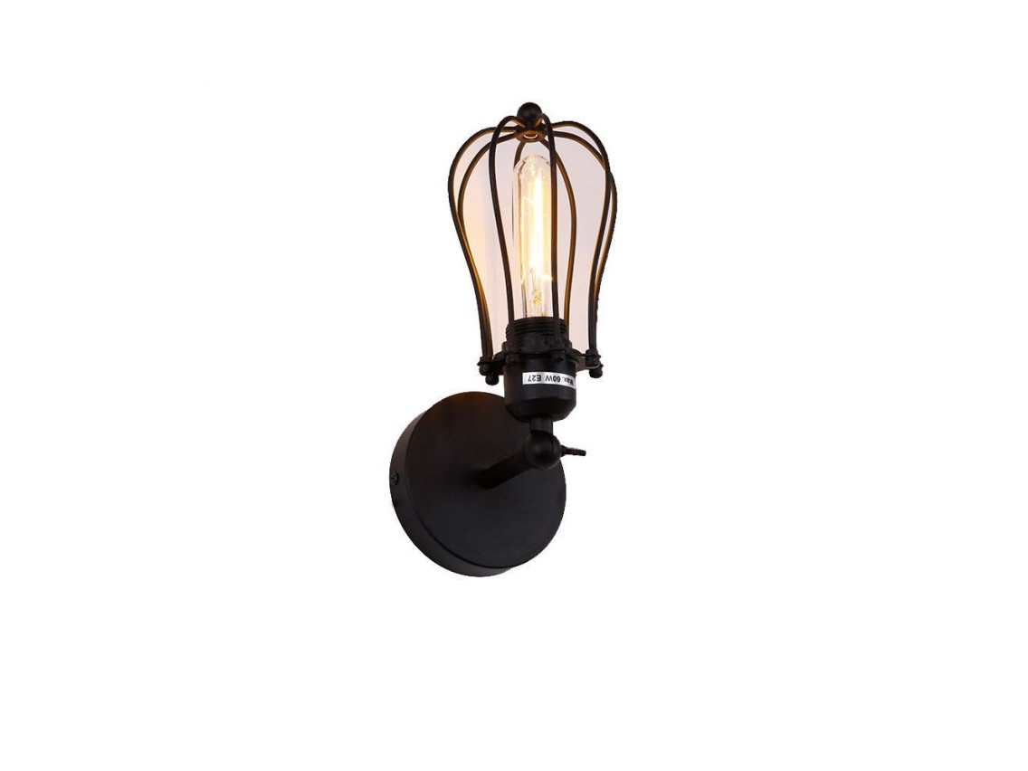 Candeeiro de pared emetálico vintage e27 60w cor preto 11x16x32cm edm