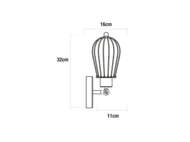 Aplique de pared metalico vintage e27 60 w color negro 11 x 16 x 32 cm
