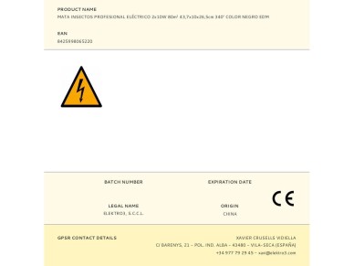 Mata insectos profesional el�ctrico, color negro, 2 x 10w, 80 m�, 43,7 x 10 x 26,5 cm 340�