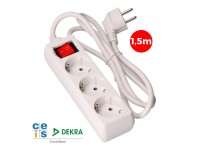 3-outlet multi-socket 2p+e with illuminated switch, 16 to 250 v~ 1,5 m cable h05vv-f 3g1,5 mm� white