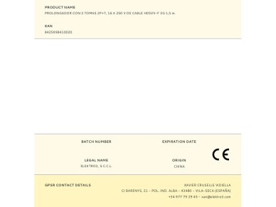 Base m�ltiple, 3 tomas schuko 2p+t, 1,5m de cable h05vv-f 3g1,5 mm� 16a 250v~ 3680 w, blanca