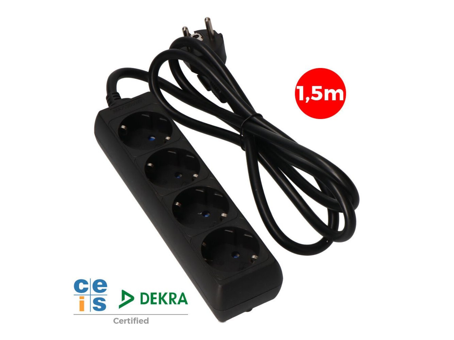 Multiple base, 4 schuko 2p+e sockets, 1,5 m cable h05vv-f 3g1,5 mm² 16a 250v~ 3680 w, black