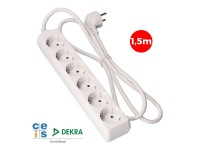 Multiple base, 6 schuko 2p+e sockets, 1,5 m cable h05vv-f 3g1,5 mm� 16a 250v~ 3680 w, white