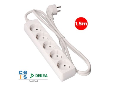 Base m�ltipla, 5 bases schuko 2p+e, cabo de 1,5 m h05vv-f 3g1,5 mm� 16a 250v~ 3680 w, branca