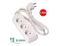 Base m�ltiple, 3 tomas schuko 2p+t, 1,5m de cable h05vv-f 3g1,5 mm� 16a 250v~ 3680 w, blanca