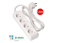 Multiple base, 4 schuko 2p+e sockets, 1,5 m cable h05vv-f 3g1,5 mm� 16a 250v~ 3680 w, white