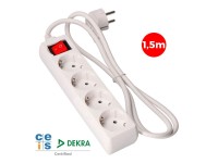 4-outlet multi-socket 2p+e with illuminated switch, 16 to 250 v~ 1,5 m cable h05vv-f 3g1,5 mm� white