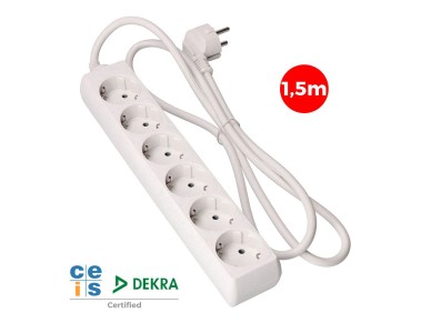 Multiple base, 6 schuko 2p+e sockets, 1,5 m cable h05vv-f 3g1,5 mm� 16a 250v~ 3680 w, white
