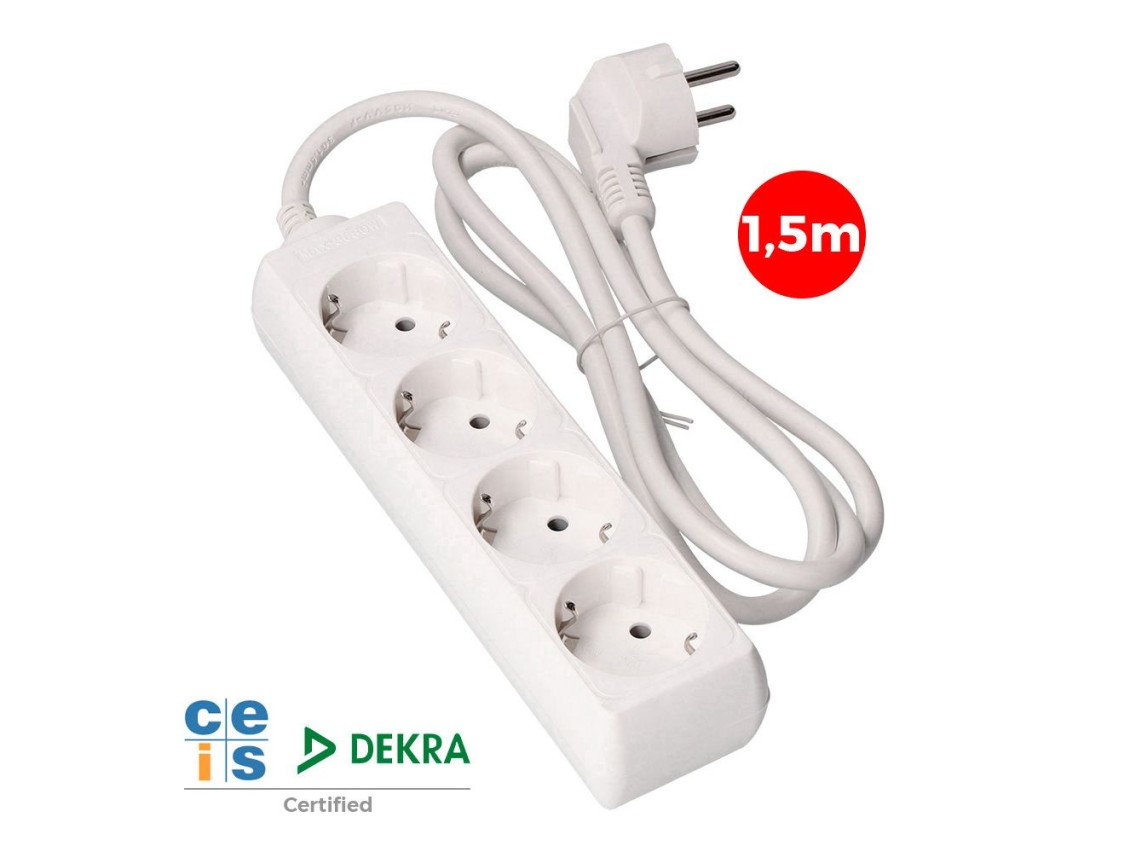 Multiple base, 4 schuko 2p+e sockets, 1,5 m cable h05vv-f 3g1,5 mm² 16a 250v~ 3680 w, white