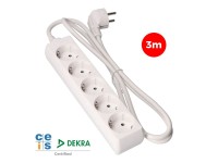 Base múltiple, 5 tomas schuko 2p+t, 3 m de cable h05vv-f 3g1,5 mm² 16a 250v~ 3680 w, blanca Base múltiple, 5 tomas schuko 2p+t, 3 m de cable h05vv-f 3g1,5 mm² 16a 250v~ 3680 w, blanca