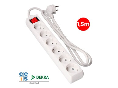 Base m�ltiple 6 tomas 2p+t con interruptor luminoso, 16a 250 v~ 1,5 m de cable h05vv-f 3 g 1,5 mm� b