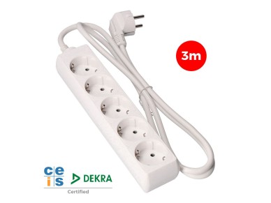 Base m�ltiple, 5 tomas schuko 2p+t, 3 m de cable h05vv-f 3g1,5 mm� 16a 250v~ 3680 w, blanca