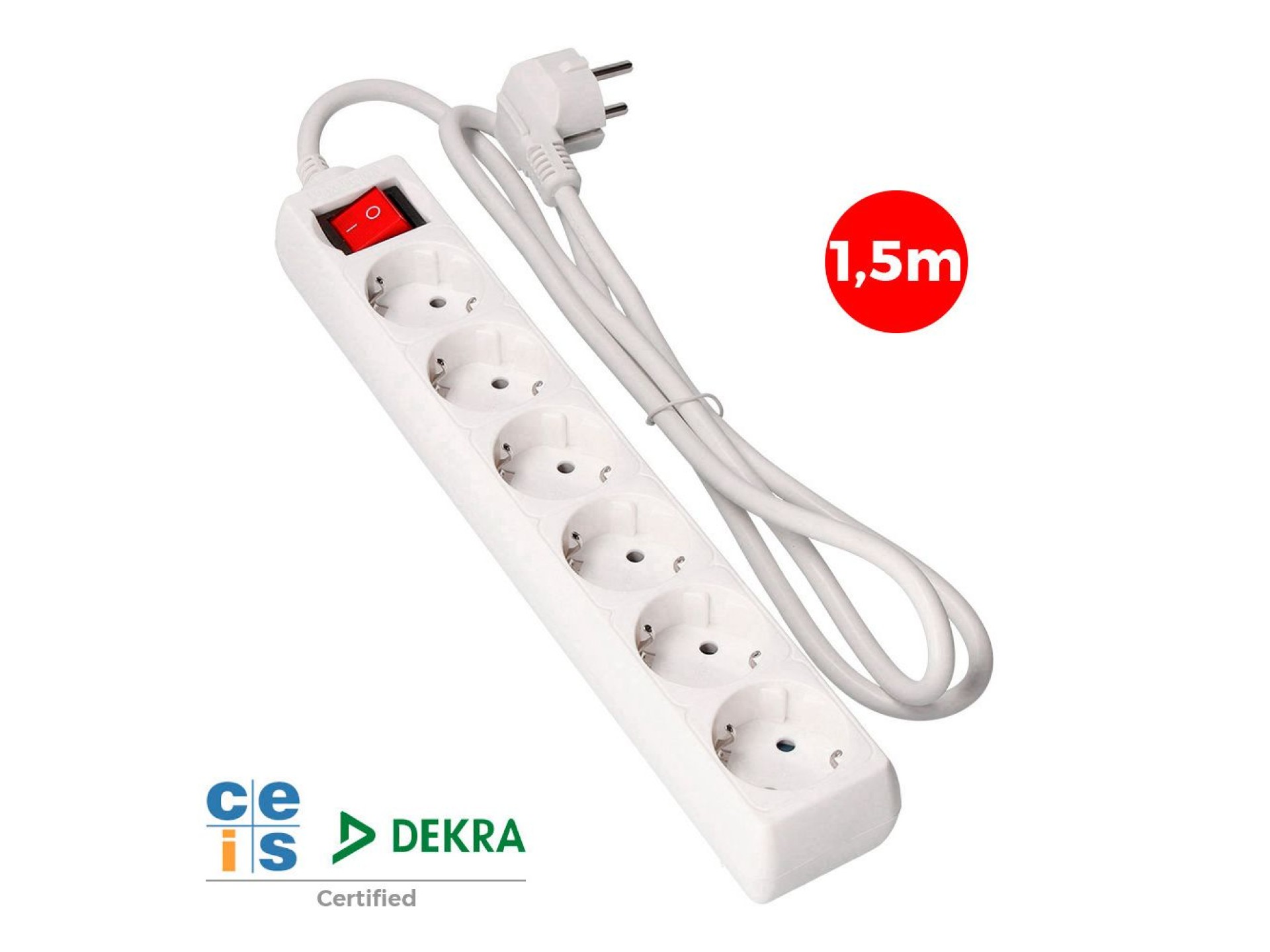 Base múltipla de 6 saídas 2p+e com interruptor iluminado, 16 a 250 v~ cabo de 1,5 m h05vv-f 3g1,5 mm