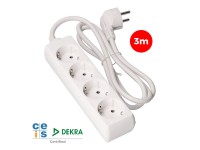 Multiple base, 4 schuko 2p+e sockets, 3 m cable h05vv-f 3g1,5 mm� 16a 250v~ 3680 w, white