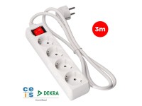 4-outlet multiple socket 2p+e with illuminated switch, 3m of h05vv-f 3g1,5 mm� cable, white