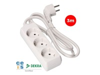 Multiple base, 3 schuko 2p+e sockets, 3 m cable h05vv-f 3g1,5 mm� 16a 250v~ 3680 w, white
