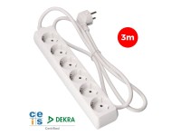 Multiple base, 6 schuko 2p+e sockets, 3 m cable h05vv-f 3g1,5 mm� 16a 250v~ 3680 w, white