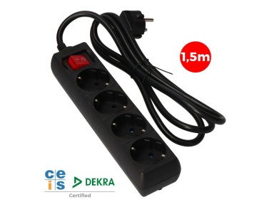 Base m�ltipla de 4 bases 2p+e com interruptor iluminado, cabo de 1,5 m h05vv-f 3g1,5 mm�, 16a 250v~,