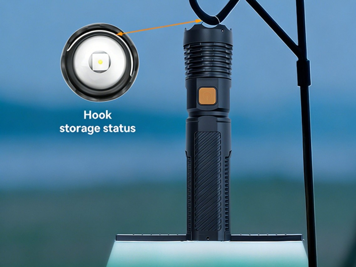 Techancy Lanterna LED Recarregavel MO1211 com Luz COB, USB-C, Funcao Power Bank, Modos de Luz, para