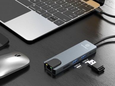 Techancy Hub USB-C 5 in 1 KT2910 with HDTV, PD, USB 3.0/2.0 and RJ45, Compatible with PC and Mobile 