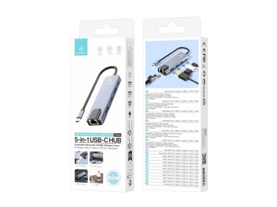 Techancy Hub USB-C 5 in 1 KT2910 with HDTV, PD, USB 3.0/2.0 and RJ45, Compatible with PC and Mobile 