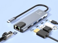 Techancy Hub USB-C 5 em 1 KT2910 com HDTV, PD, USB 3.0/2.0 e RJ45, Compativel com PC e Telemovel, Ci Techancy Hub USB-C 5 em 1 KT2910 com HDTV, PD, USB 3.0/2.0 e RJ45, Compativel com PC e Telemovel, Ci