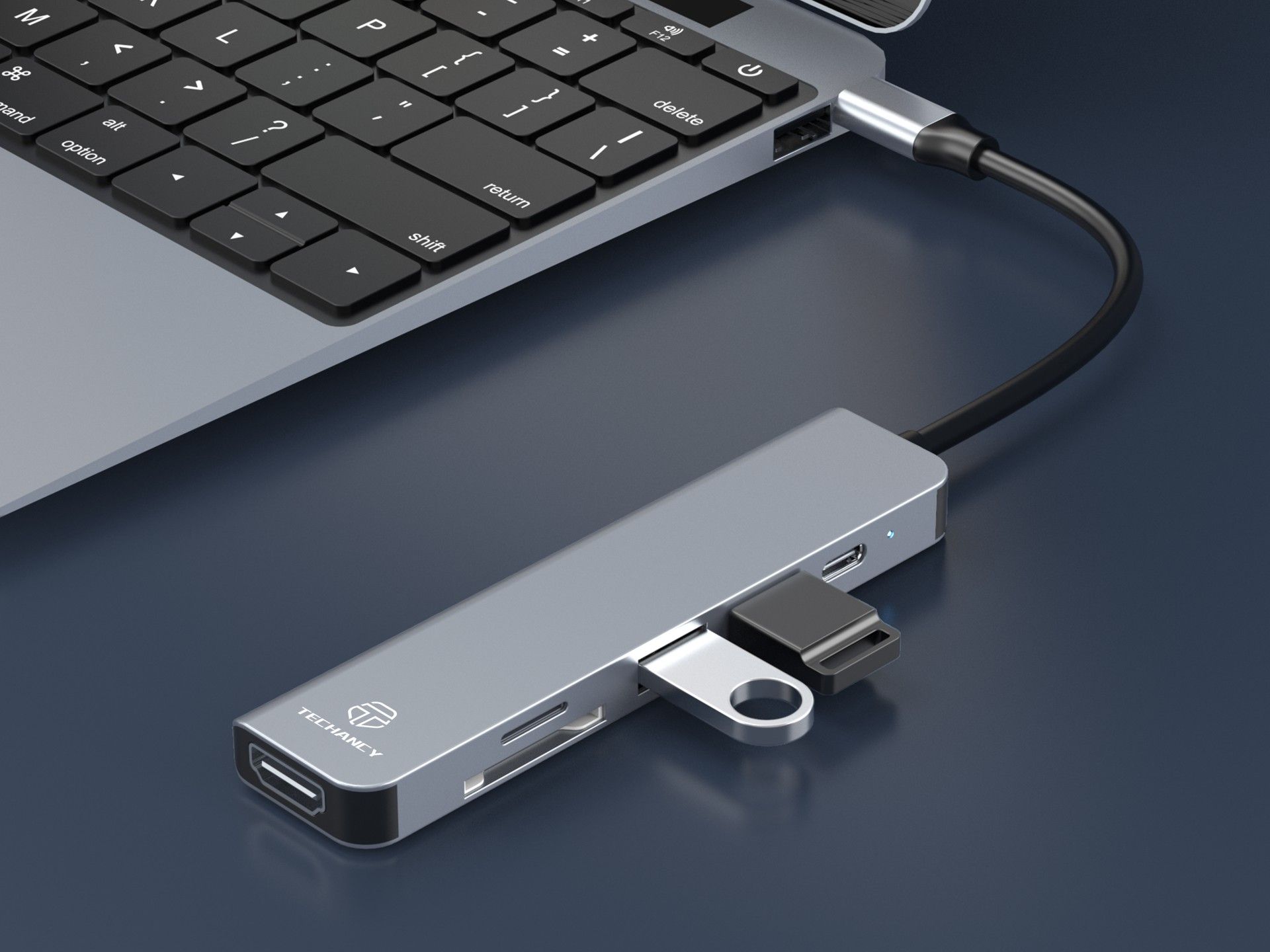 Techancy Hub USB-C 6 in 1 KT2909 with HDTV, PD, USB 3.0/2.0 and TF/SD Card Reader, Compatible with P