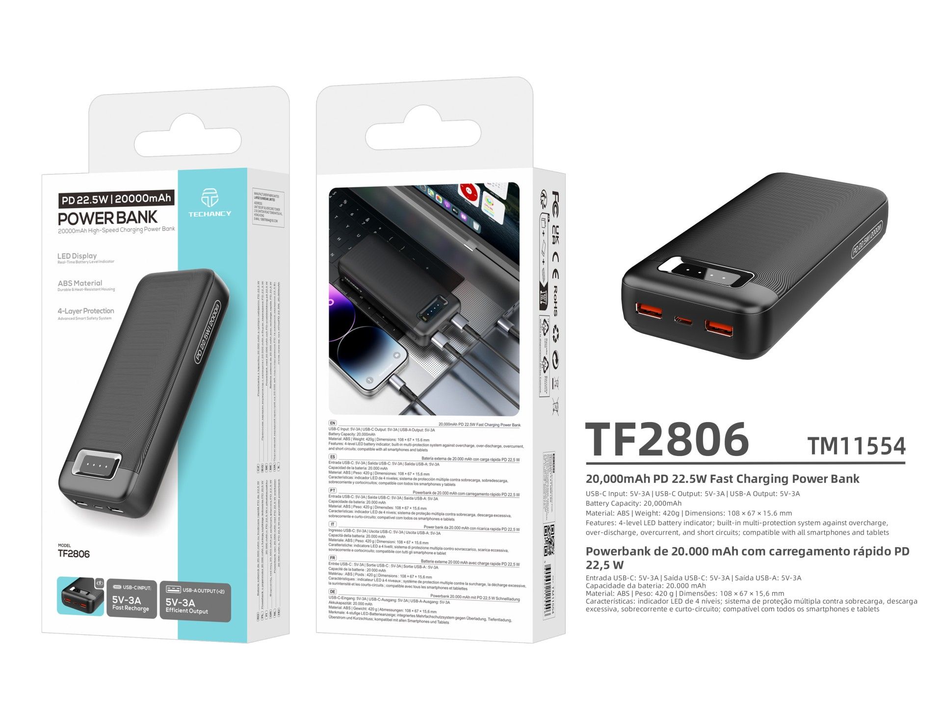 Power Bank 20000mAh 22.5W TECHANCY TF2806 USB-C