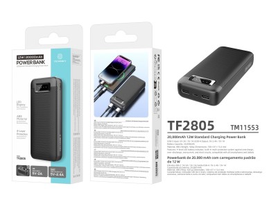 Power Bank 20000mAh 12W TECHANCY TF2805 2 USB-A Power Bank 20000mAh 12W TECHANCY TF2805 2 USB-A