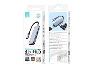 Techancy KT2908 4-in-1 USB-C Hub with HDTV, PD, USB 3.0 and USB 2.0, Compatible with PC and Mobile P