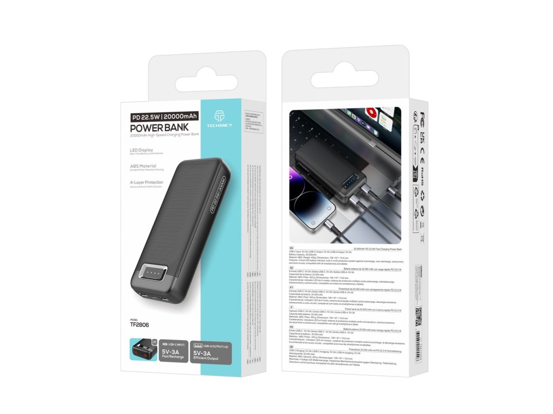 Power Bank 20000mAh 22.5W TECHANCY TF2806 USB-C