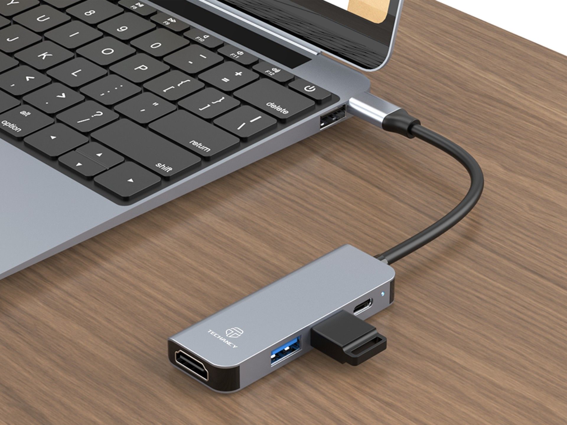 Techancy Hub USB-C 4 em 1 KT2908 com HDTV, PD, USB 3.0 e USB 2.0, Compativel com PC e Telemovel, Cin