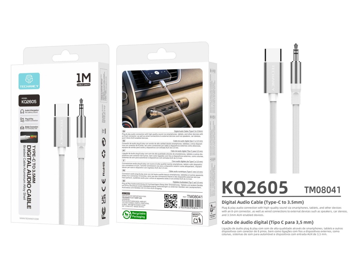 Cable de audio digital Techancy KQ2605 USB-C a 3,5 mm, 1 m, trenzado, compatible con teléfonos móvil