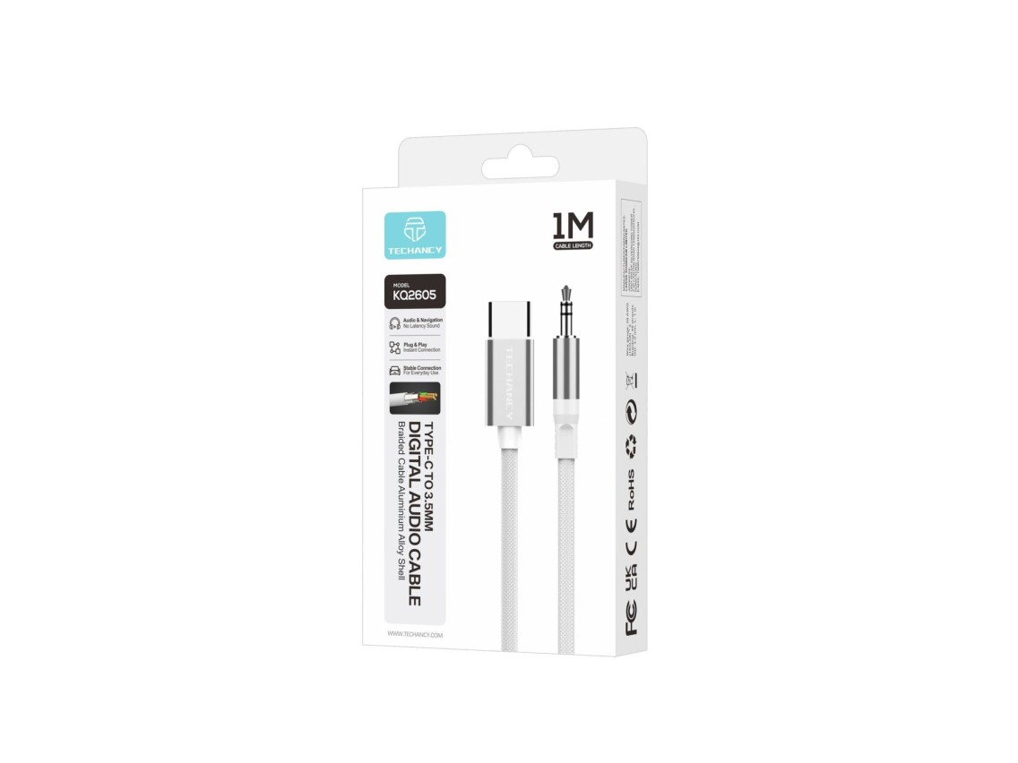 Cable de audio digital Techancy KQ2605 USB-C a 3,5 mm, 1 m, trenzado, compatible con teléfonos móvil