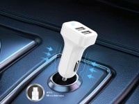 Techancy TC6403 Dual USB 2.4A Car Charger with Micro USB Cable - White Techancy TC6403 Dual USB 2.4A Car Charger with Micro USB Cable - White
