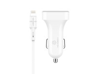 Cargador de coche Techancy TC6401 con doble puerto USB de 2,4 A y cable Lightning - Blanco
