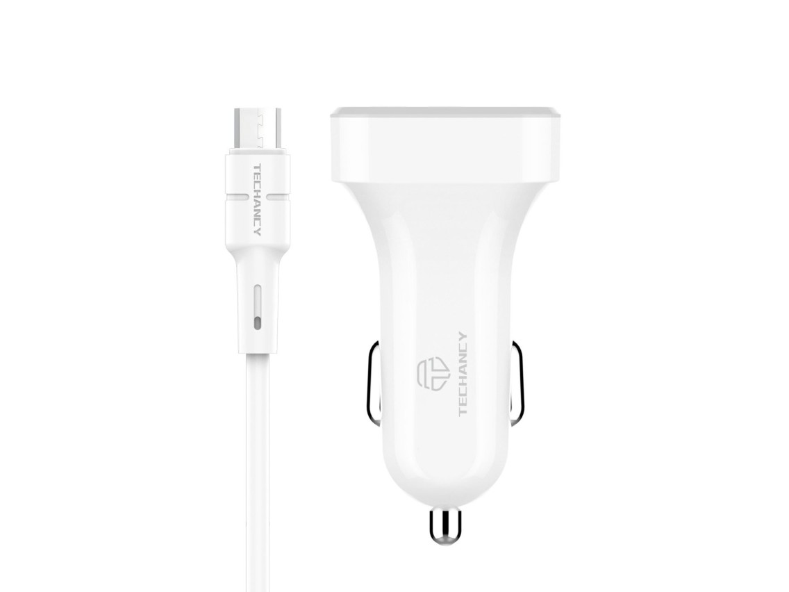 Techancy TC6403 Dual USB 2.4A Car Charger with Micro USB Cable - White