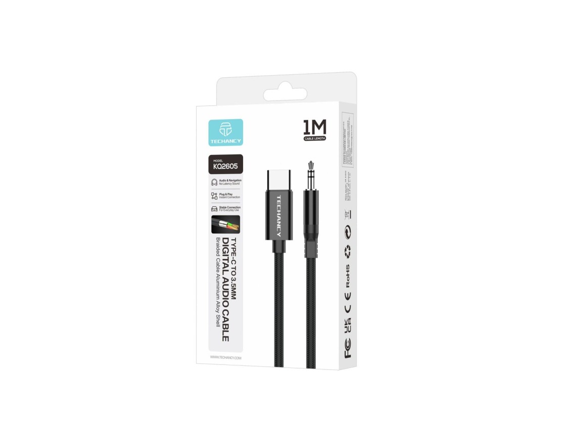 Cable de audio digital Techancy KQ2605 USB-C a 3,5 mm, 1 m, trenzado, compatible con teléfonos móvil