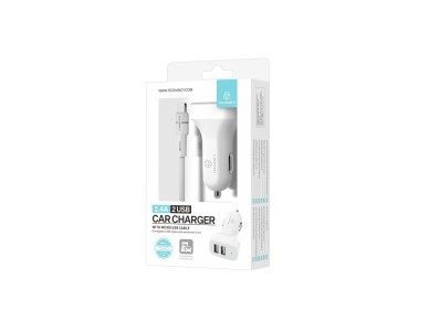Cargador de coche Techancy TC6403 con doble puerto USB de 2,4 A y cable micro USB - Blanco