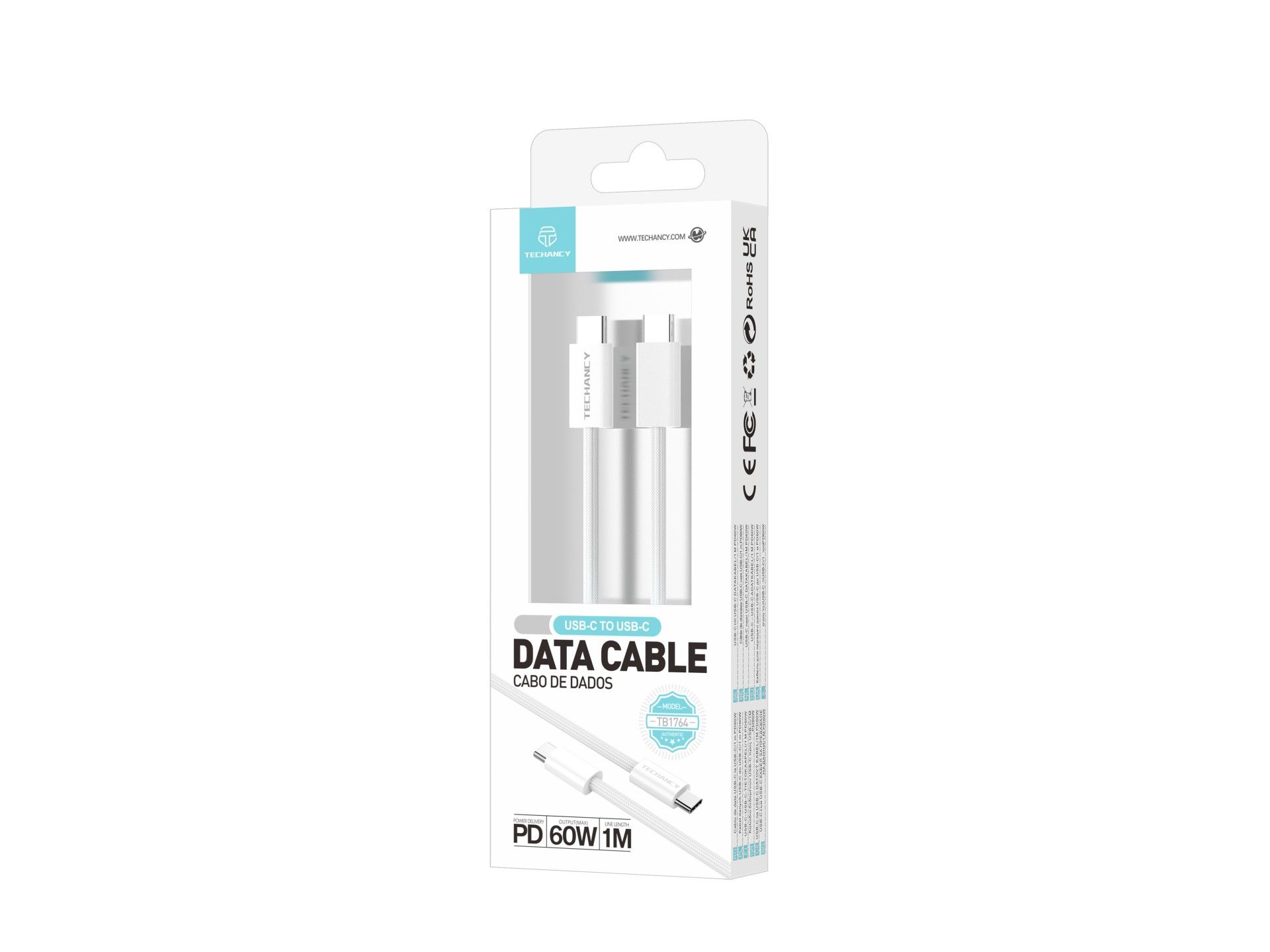 Techancy USB-C to USB-C Cable TB4764 1M PD 60W, Braided, Fast Charging, Compatible with Mobile Phone