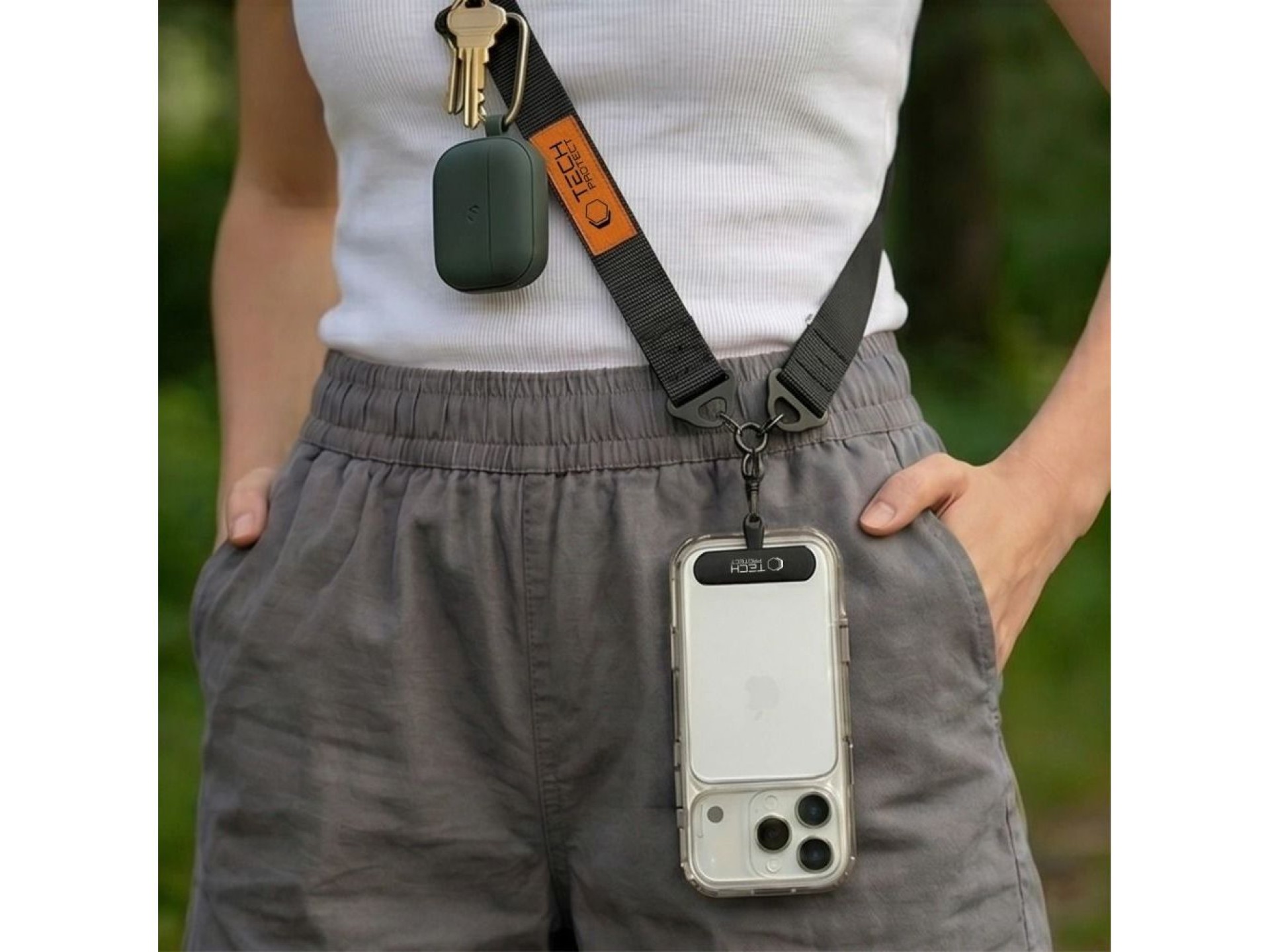 Cordão transversal para celular Tech-Protect C9S - Preto e Laranja