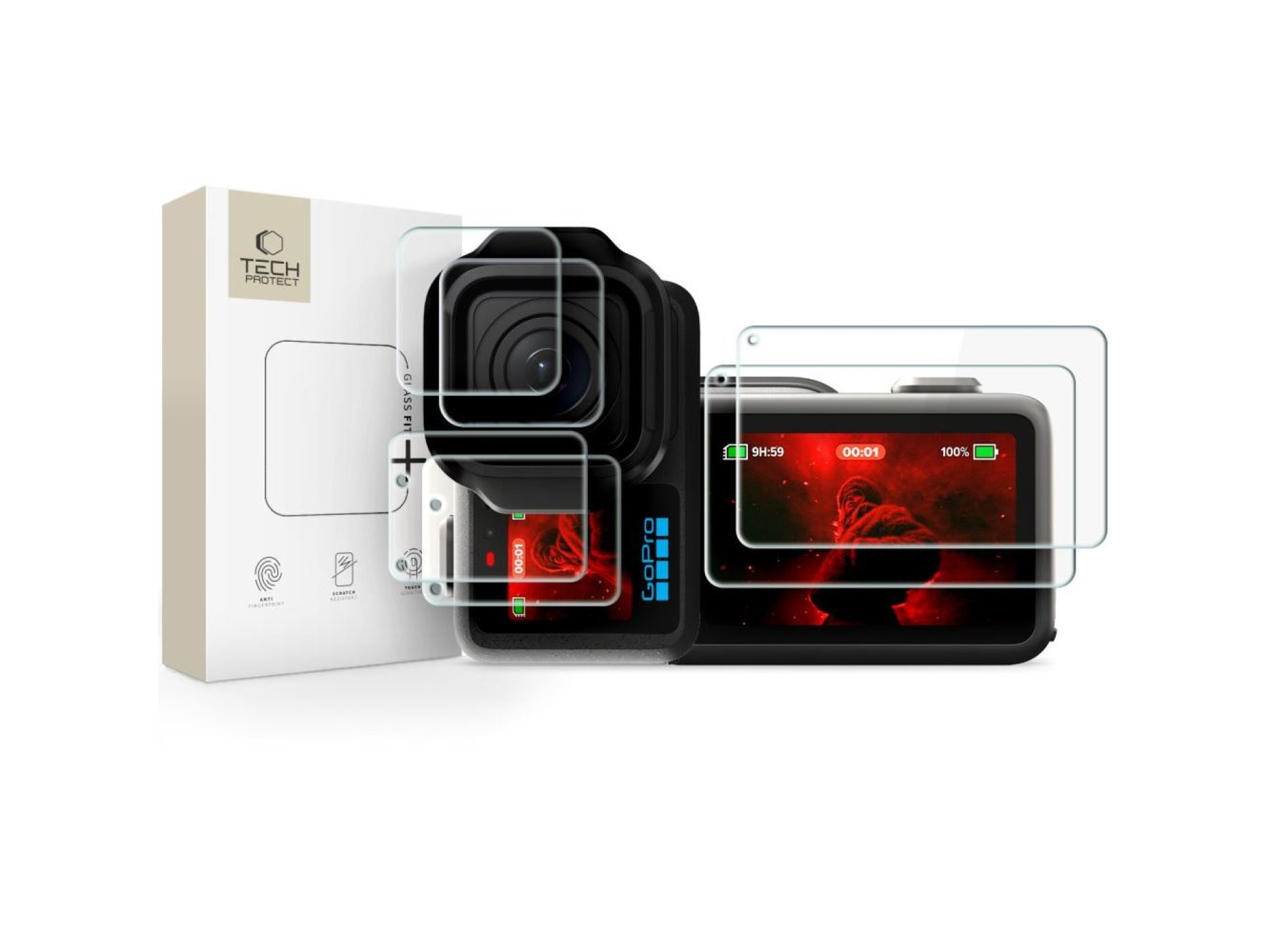 Tech-Protect Glass Fit+ Conjunto com 2 unidades de vidro e película protetora para GoPro Mission 1 /