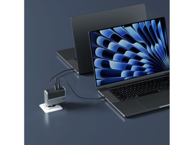 Cargador de pared Cuktech AD1404UEU de 140 W GaN con 3 puertos USB-C + USB-A y cable USB-C - Gris