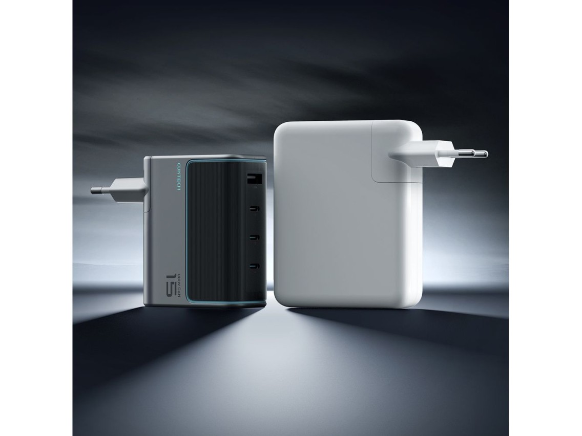 Cargador de pared Cuktech AD1404UEU de 140 W GaN con 3 puertos USB-C + USB-A y cable USB-C - Gris