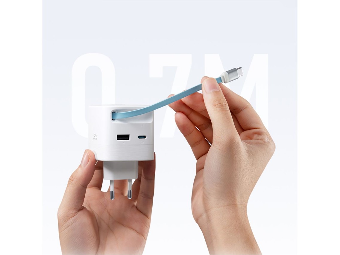 Cargador de pared Cuktech AD653W de 67 W con tecnología GaN, 2 puertos USB-C + USB-A y cable USB-C r