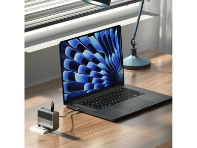 Carregador de parede Cuktech AD1404UEU 140W GaN 3x USB-C + USB-A com cabo USB-C - Cinza