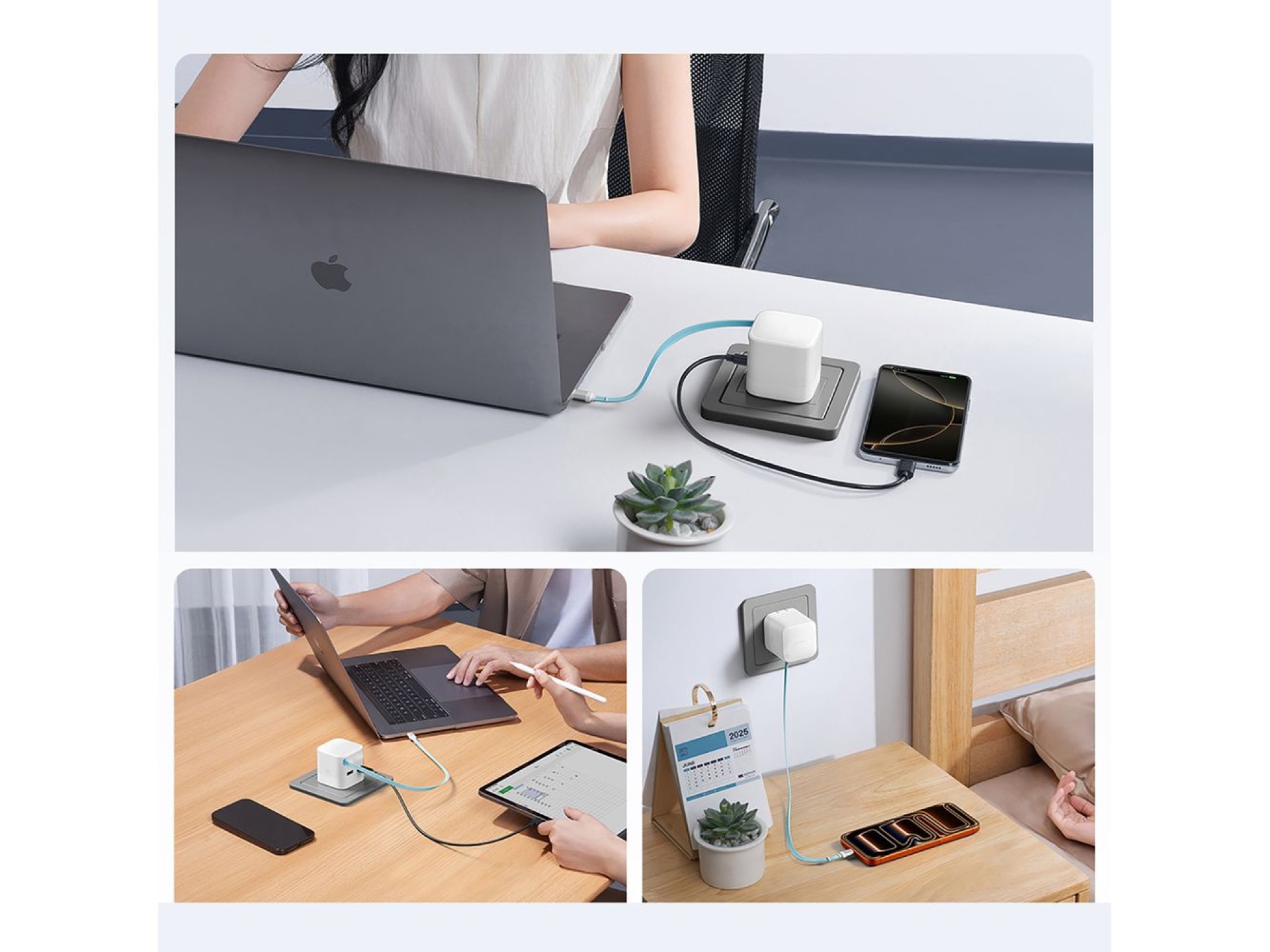 Cargador de pared Cuktech AD653W de 67 W con tecnología GaN, 2 puertos USB-C + USB-A y cable USB-C r