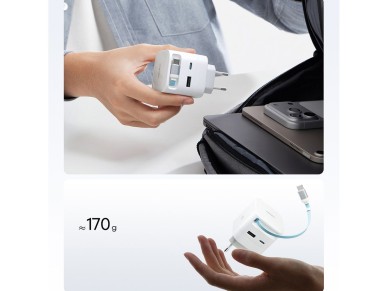 Cargador de pared Cuktech AD653W de 67 W con tecnolog�a GaN, 2 puertos USB-C + USB-A y cable USB-C r