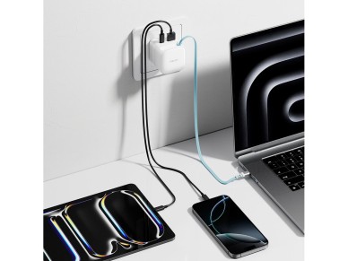 Cargador de pared Cuktech AD653W de 67 W con tecnolog�a GaN, 2 puertos USB-C + USB-A y cable USB-C r