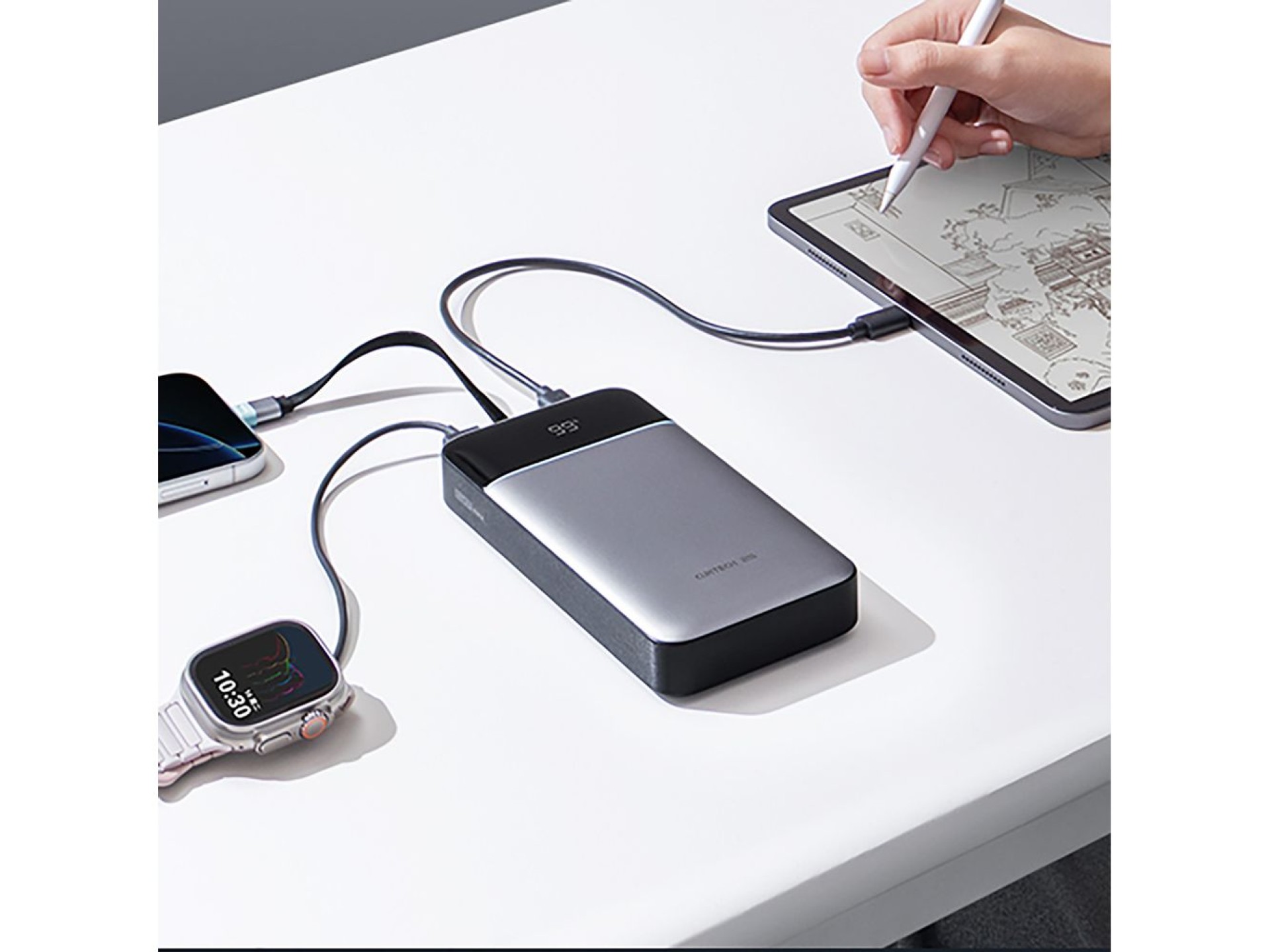 Cuktech LPB252N 120W 25000mAh Powerbank with Built-in USB-C Cable - Gray